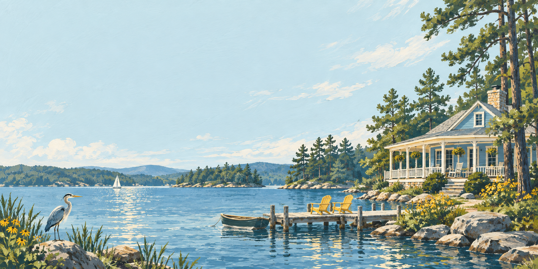 An illustrated village of welcoming vacation homes